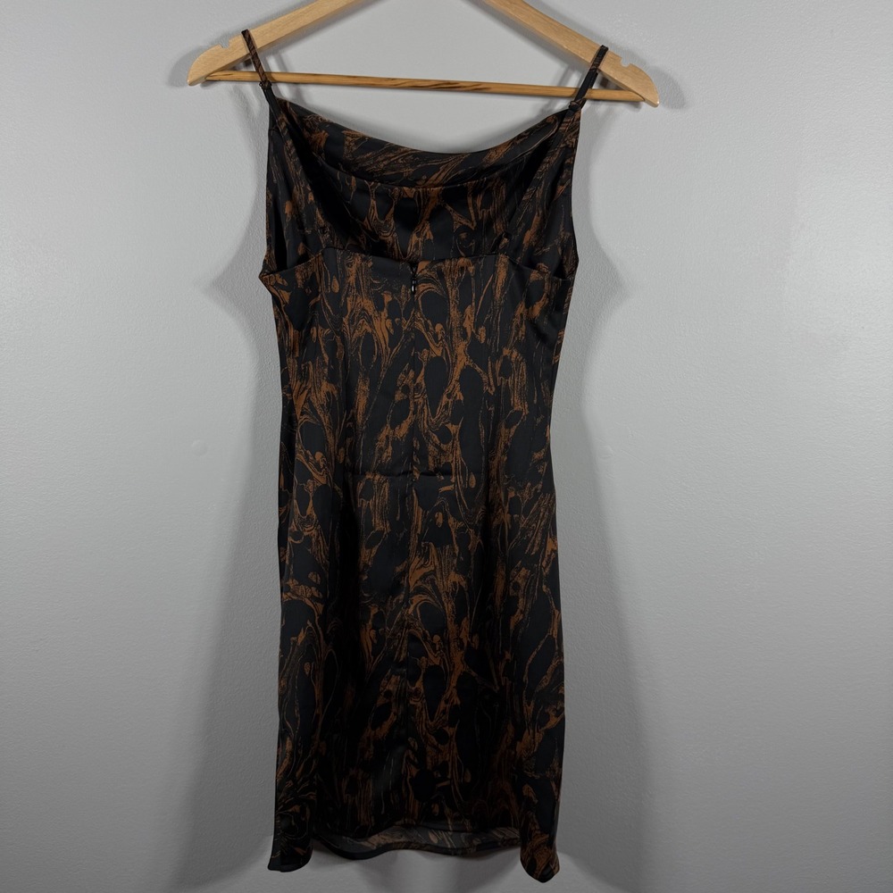Urban Outfitters Marble Print Cowl Neck Slip Dress Black Brown XS - Picture 2 of 8